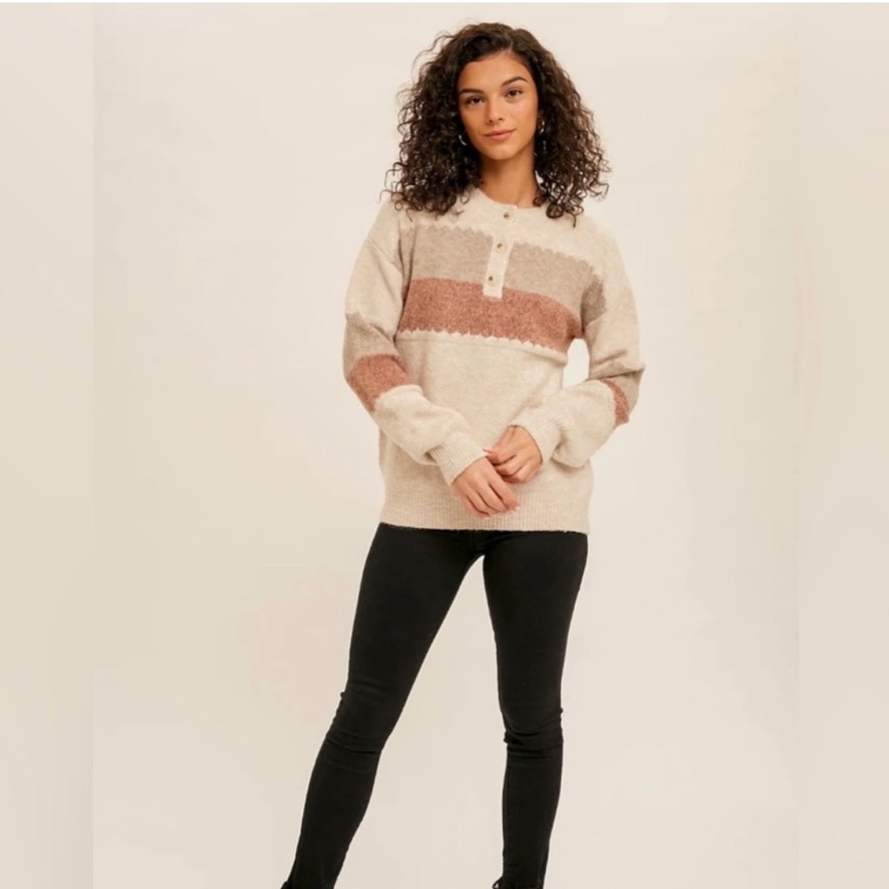Color Block Henley Sweater